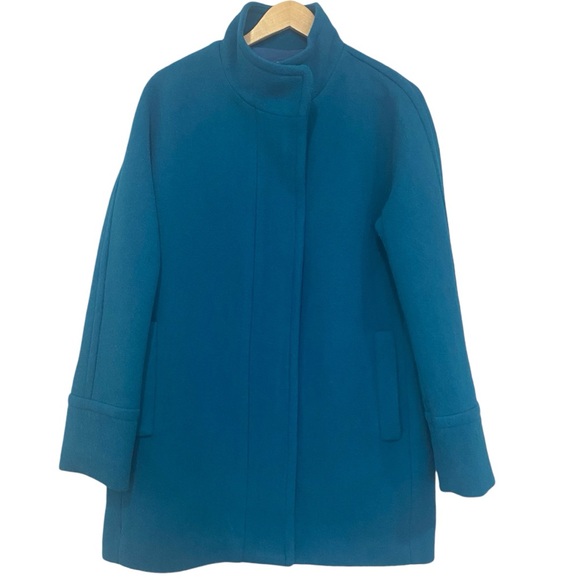 J. Crew Wool Blend City Coat size 12 Azure Blue Zip Closure Pea Coat - Picture 2 of 11